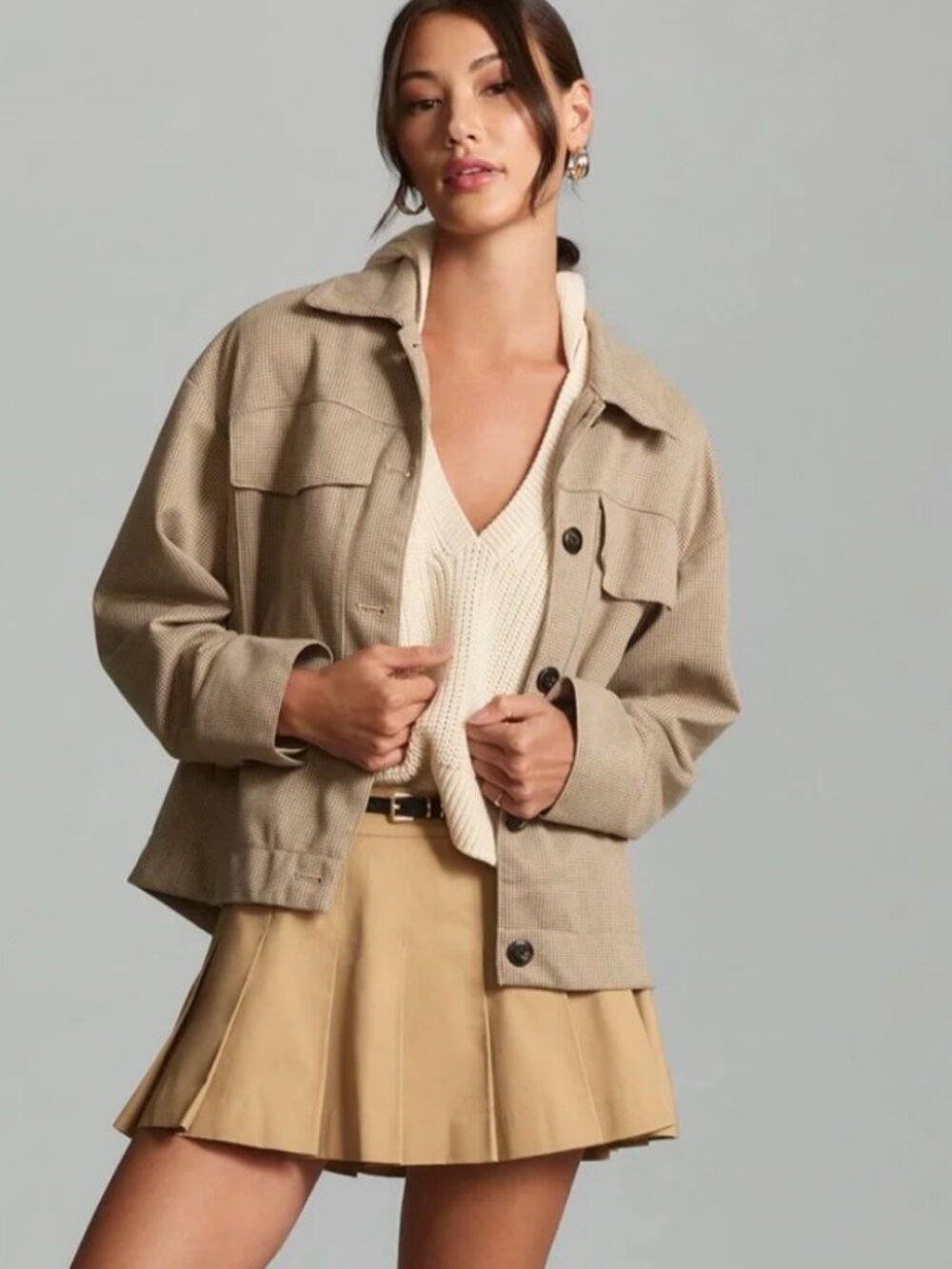 Maeve Anthropologie Tan Knit Button Front Trucker Jacket Size‎ 2X